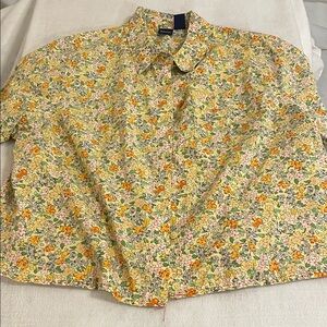Basic Editions Yellow Floral Button-Up Blouse